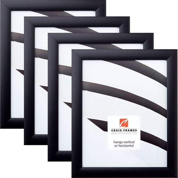 Craig Frames 4x10 Black Picture Frame 1-Inch Wide Smooth Black Gallery Rounded Moulding, Pack of 4