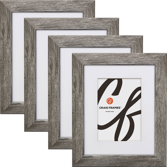 Craig Frames 5x7 inch Gray Barnwood Picture Frame Matted for a 4x6 Photo, Set of 4
