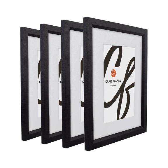 Craig Frames 7171610BK, 10x13 Picture Frame, Matted to Display a 7x10 Artwork, 0.825-Inch Wide, Solid Black, Set of 4