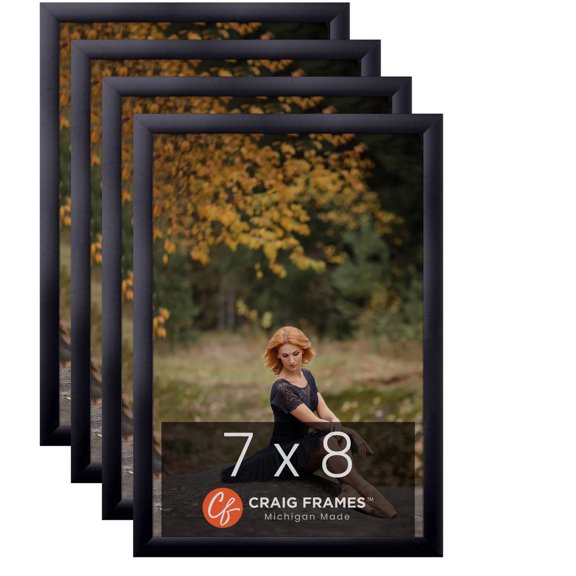 Craig Frames 7x8 Black Picture Frame 1-Inch Wide Smooth Black Gallery Rounded Moulding, Pack of 4