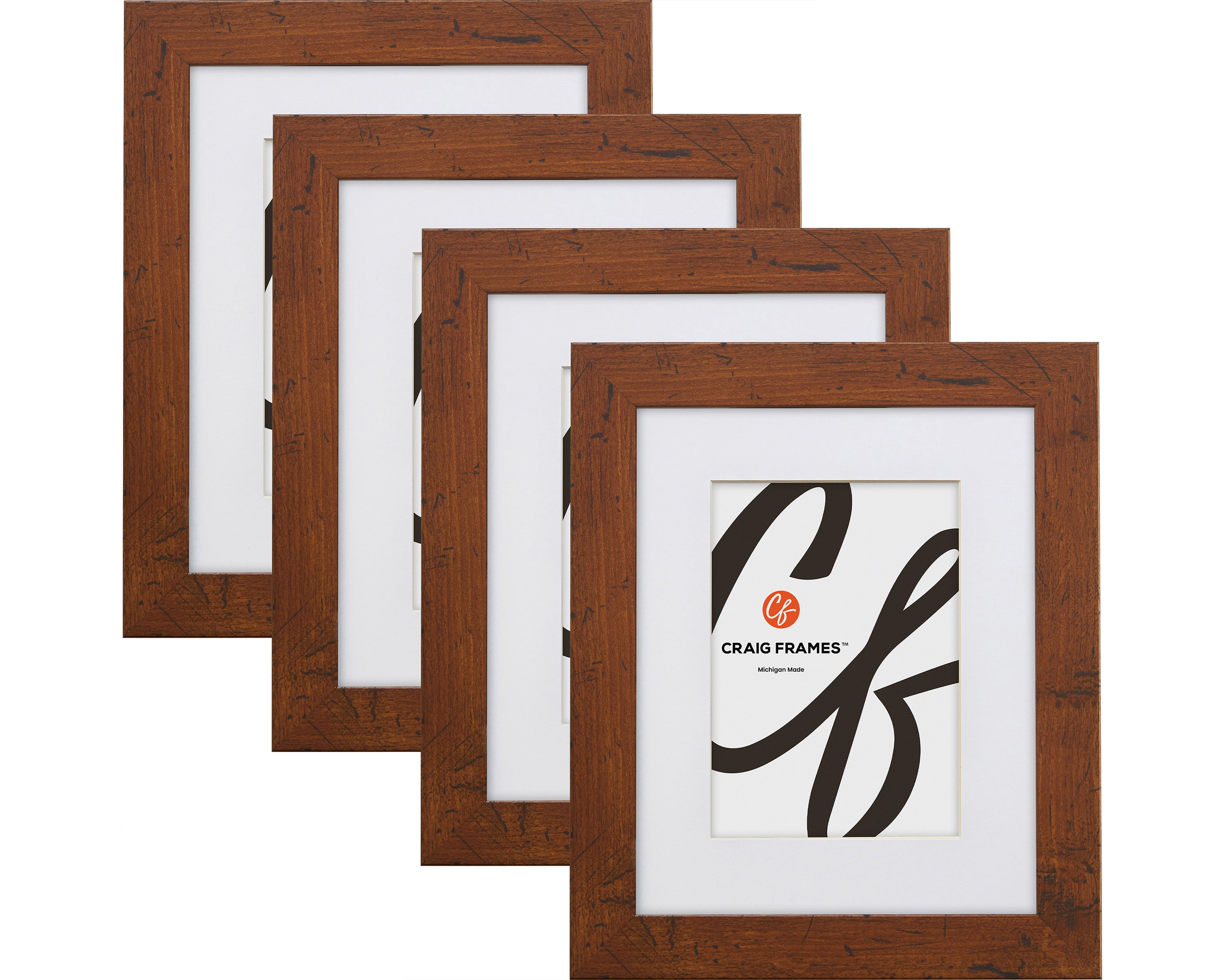 Rustic Dark Walnut Wood 8x12 Picture Frame Set with White Matting