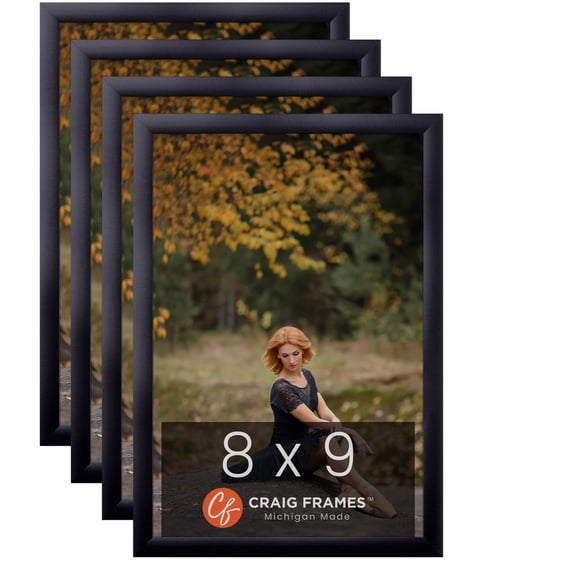 Craig Frames 8x9 Black Picture Frame 1-Inch Wide Smooth Black Gallery Rounded Moulding, Pack of 4