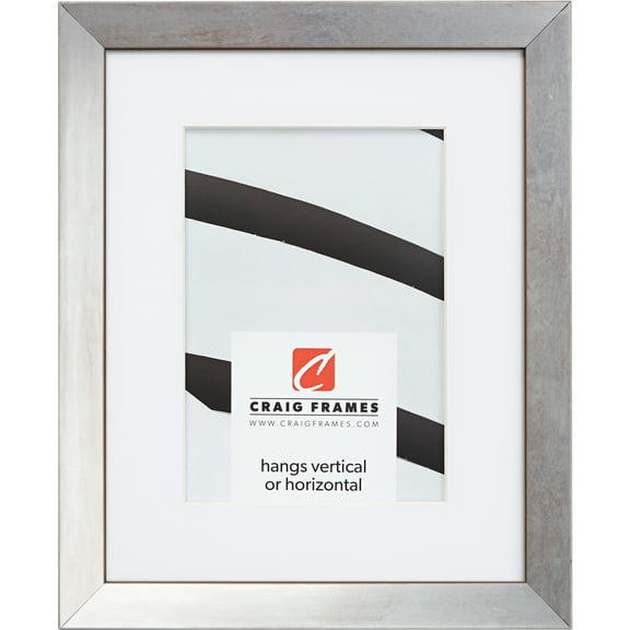 Craig Frames Alloy, 14x18 inch Picture Frame Matted for a 10x13 Photo, Nickel