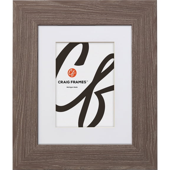 Craig Frames American Barn, 11x14 inch Faux Barnwood Picture Frame Matted for a 8x10 Photo, Farmhouse Grey