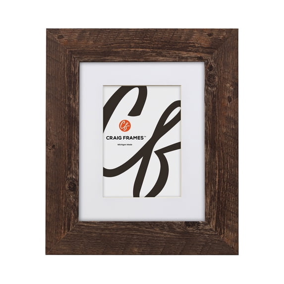 Craig Frames American Barn, 11x14 inch Faux Barnwood Picture Frame Matted for an 8x10 Photo, Brown