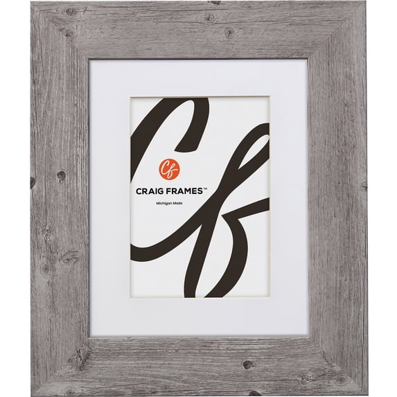 Craig Frames American Barn, 12x12 inch Faux Barnwood Picture Frame Matted for a 9x9 Photo, Light Grey