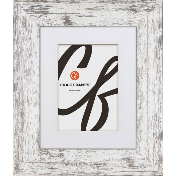 Craig Frames American Barn, 12x16 inch Faux White Barnwood Picture Frame Matted for a 8x12 Photo
