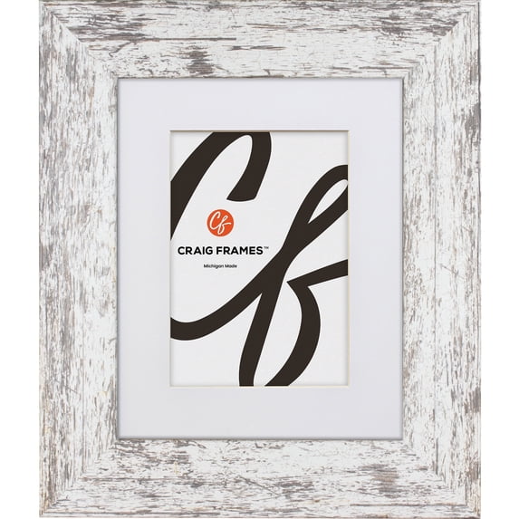 Craig Frames American Barn, 12x18 inch Faux White Barnwood Picture Frame Matted for a 10x13 Photo