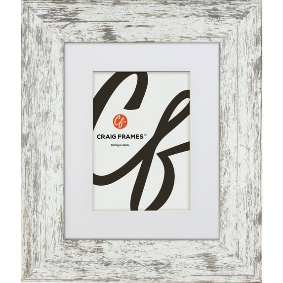 Craig Frames American Barn, 12x18 inch Faux White Barnwood Picture Frame Matted for a 10x13 Photo
