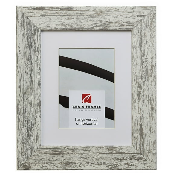 Craig Frames American Barn, 12x36 inch Faux White Barnwood Picture Frame Matted for an 8x32 Photo