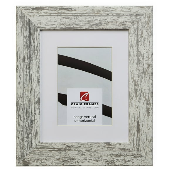 Craig Frames American Barn, 14x18 inch Faux White Barnwood Picture Frame Matted for a 10x13 Photo