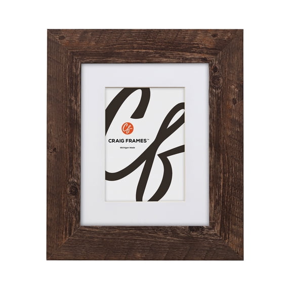 Craig Frames American Barn, 14x22 inch Faux Barnwood Picture Frame Matted for a 11x17 Photo, Brown