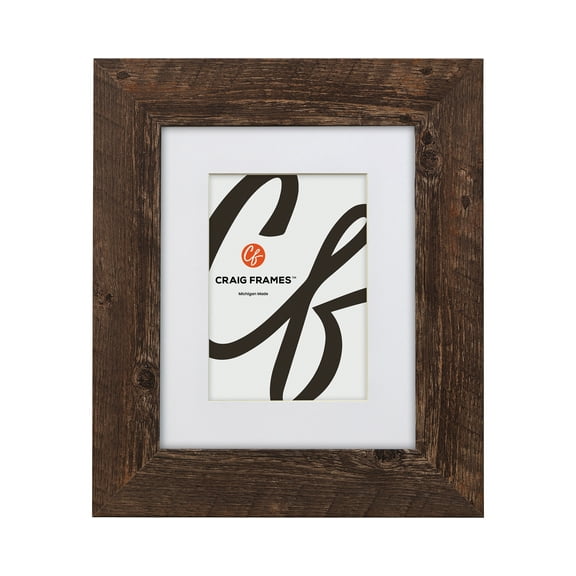 Craig Frames American Barn, 14x22 inch Faux Barnwood Picture Frame Matted for a 11x17 Photo, Brown