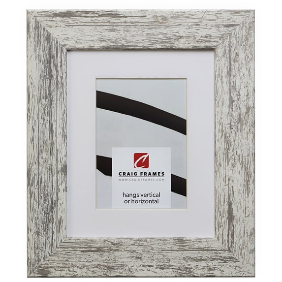 Craig Frames American Barn, 18x36 inch Faux White Barnwood Picture Frame Matted for a 14x32 Photo