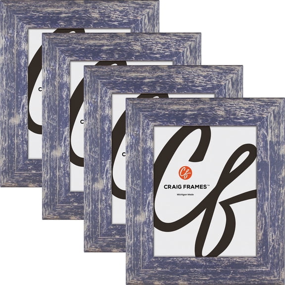 Craig Frames American Barn, 4x10 inch Picture Frame, Faux Blue Barnwood, Set of 4