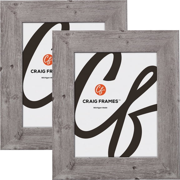 Craig Frames American Barn, 4x10 inch Picture Frame, Faux Light Grey Oak Barnwood, Set of 2