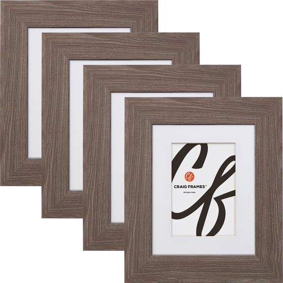 Craig Frames American Barn, 5x7 inch Faux Barnwood Picture Frame Matted for a 4x6 Photo, Farmhouse Grey, Set of 4
