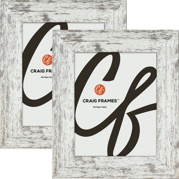 Craig Frames American Barn, 5x7 inch Picture Frame, Faux White Barnwood, Set of 2