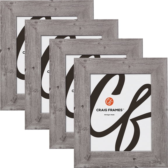 Craig Frames American Barn, 7x8 inch Picture Frame, Faux Light Grey Oak Barnwood, Set of 4