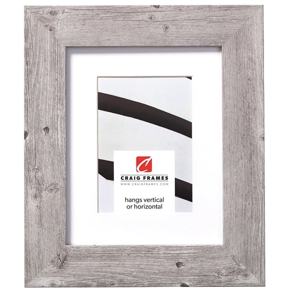 Craig Frames American Barn, 8x10 inch Faux Barnwood Picture Frame Matted for a 5x7 Photo, Light Grey