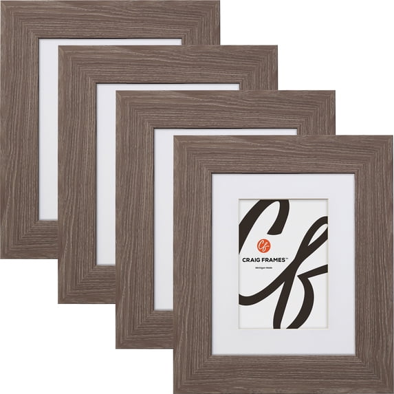 Craig Frames American Barn, 8x12 inch Faux Barnwood Picture Frame Matted for a 5x7 Photo, Farmhouse Grey, Set of 4