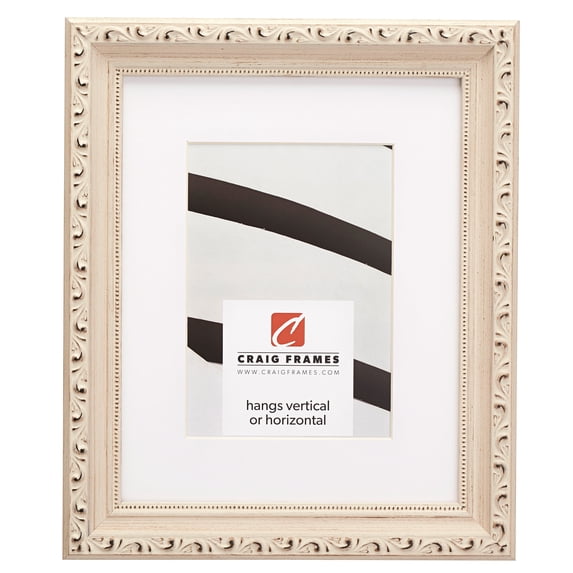 Craig Frames Ancien Ornate, 12x36 inch Off-White Picture Frame Matted for a 8x32 Photo