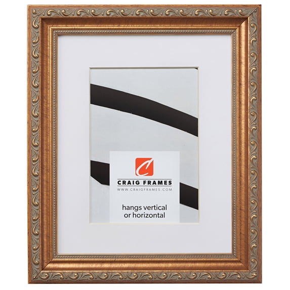 Craig Frames Ancien Ornate, 14x22 inch Antique Gold Picture Frame Matted for a 11x17 Photo