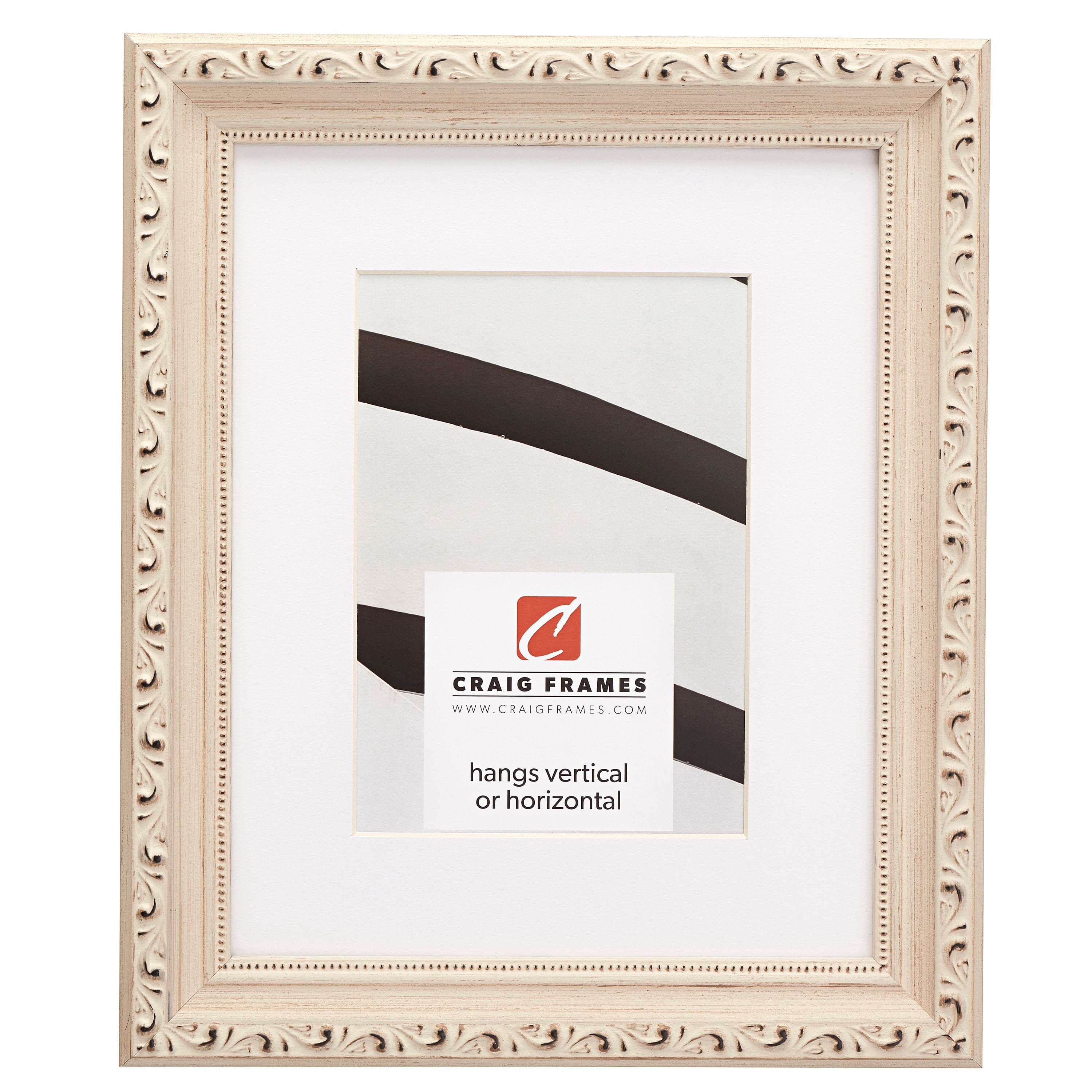 Craig Frames Ancien Ornate, 18x24 inch Off-White Picture Frame Matted for a 12x18 Photo