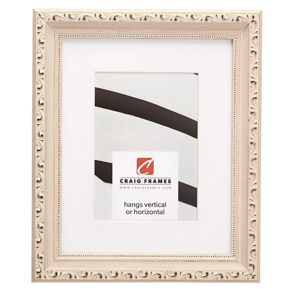 Craig Frames Ancien Ornate, 19x25 inch Off-White Picture Frame Matted for a 14x20 Photo