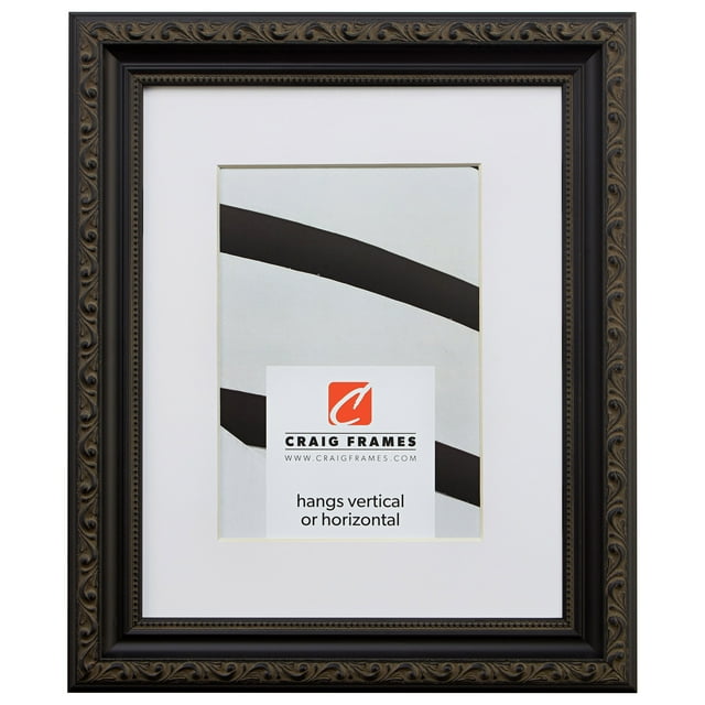 Craig Frames Ancien Ornate, 20x24 inch Antique Black Picture Frame Matted for a 16x20 Photo