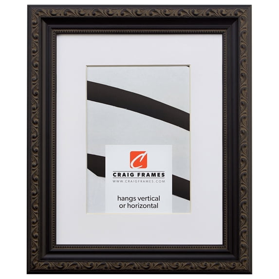 Craig Frames Ancien Ornate, 24x24 inch Antique Black Picture Frame Matted for a 20x20 Photo