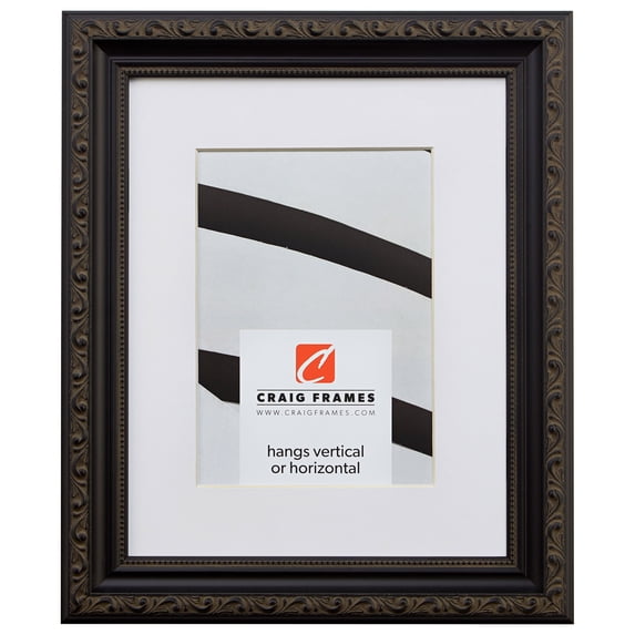 Craig Frames Ancien Ornate, 5x7 inch Antique Black Picture Frame Matted for a 4x6 Photo