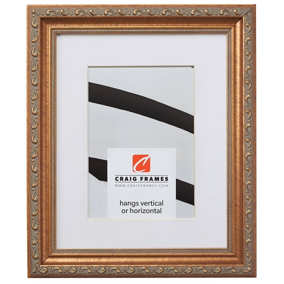 Craig Frames Ancien Ornate, 8x12 inch Antique Gold Picture Frame Matted for a 5x7 Photo