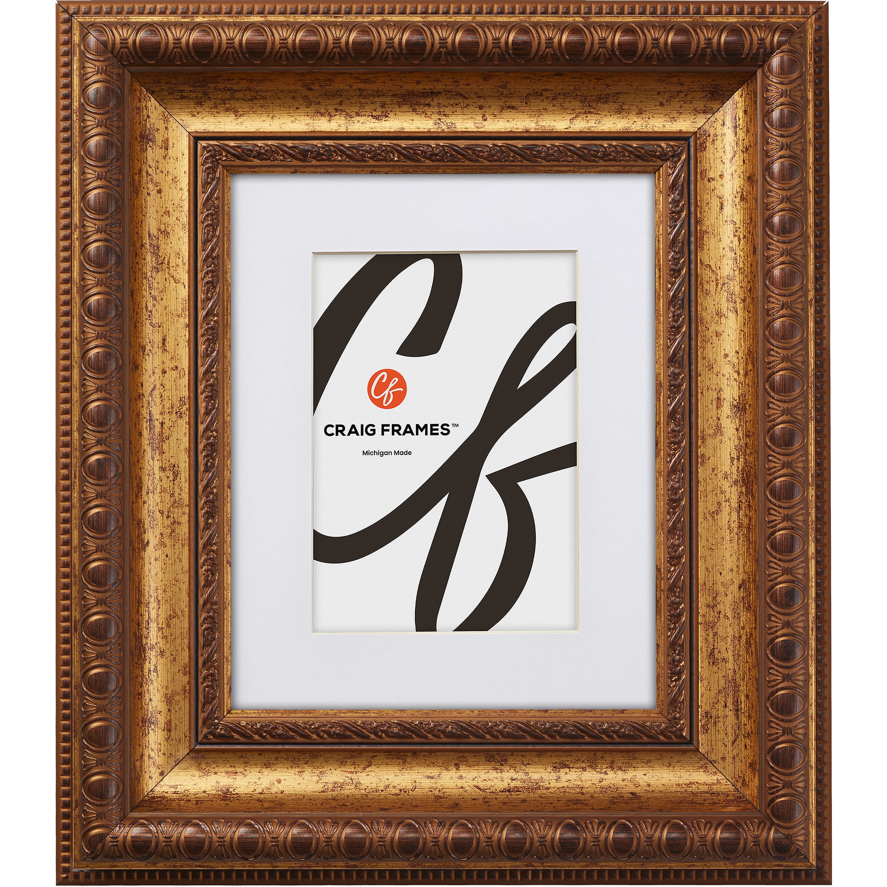 Craig Frames Arqadia Gothic, 18x24 inch Aged Gold Picture Frame Matted for a 12x18 Photo