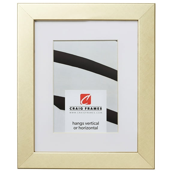Craig Frames Bauhaus 125, 12x36 inch Brushed Gold Picture Frame Matted for an 8x32 Photo
