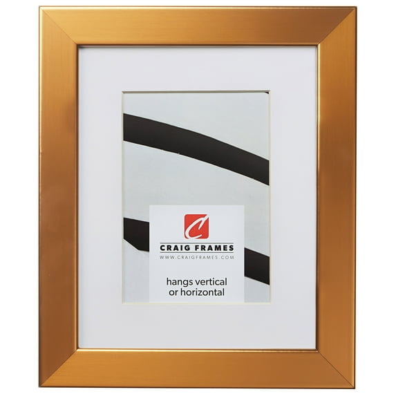 Craig Frames Bauhaus 125, 14x22 inch Stainless Brass Picture Frame Matted for a 11x17 Photo