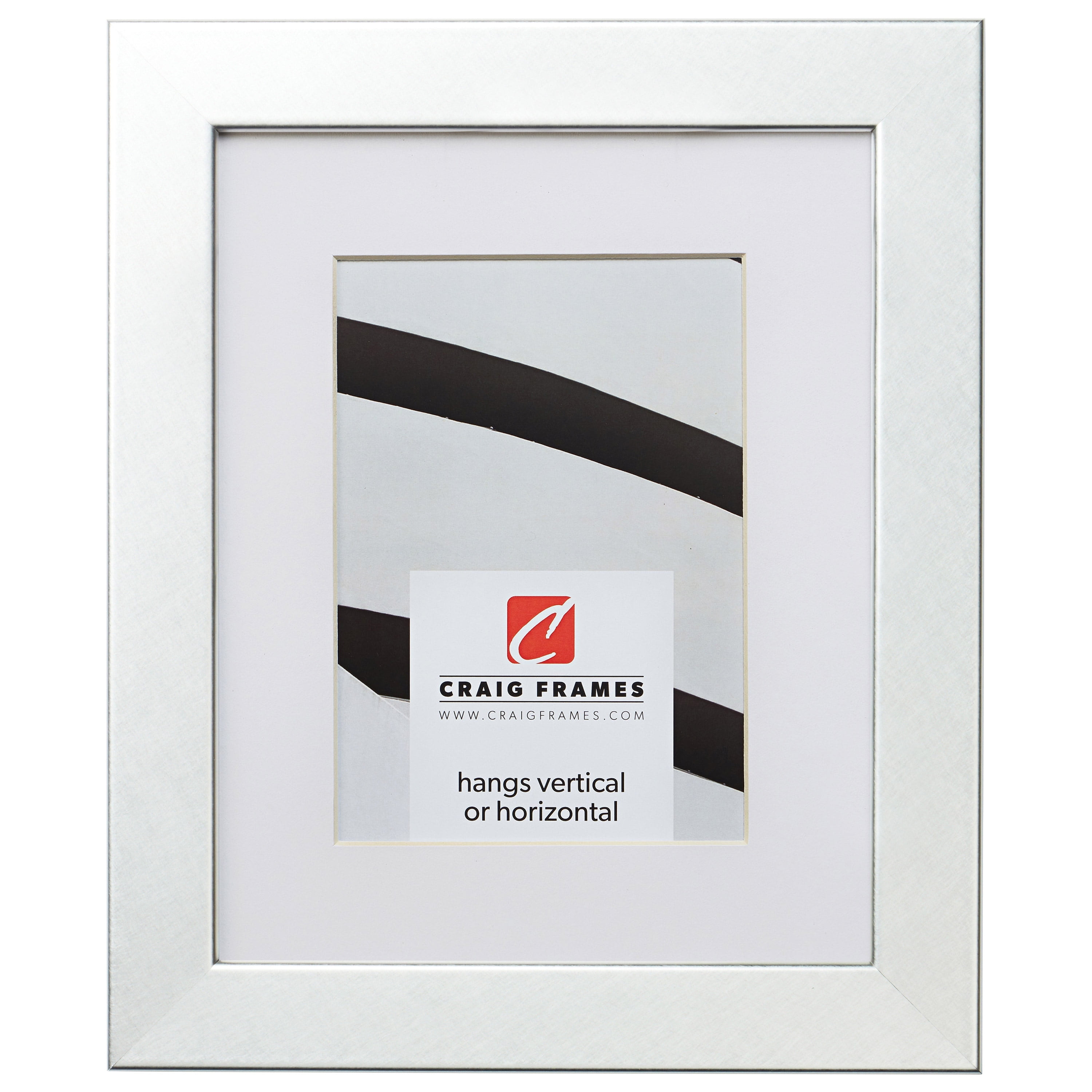 Craig Frames Bauhaus 125, 18x24 inch Brushed Silver Picture Frame Matted for a 12x18 Photo