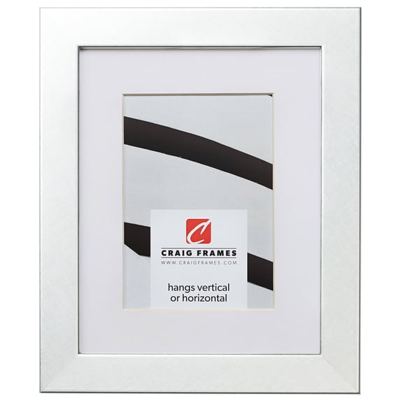 Craig Frames Bauhaus 125, 5x7 inch Brushed Silver Picture Frame Matted for a 4x6 Photo