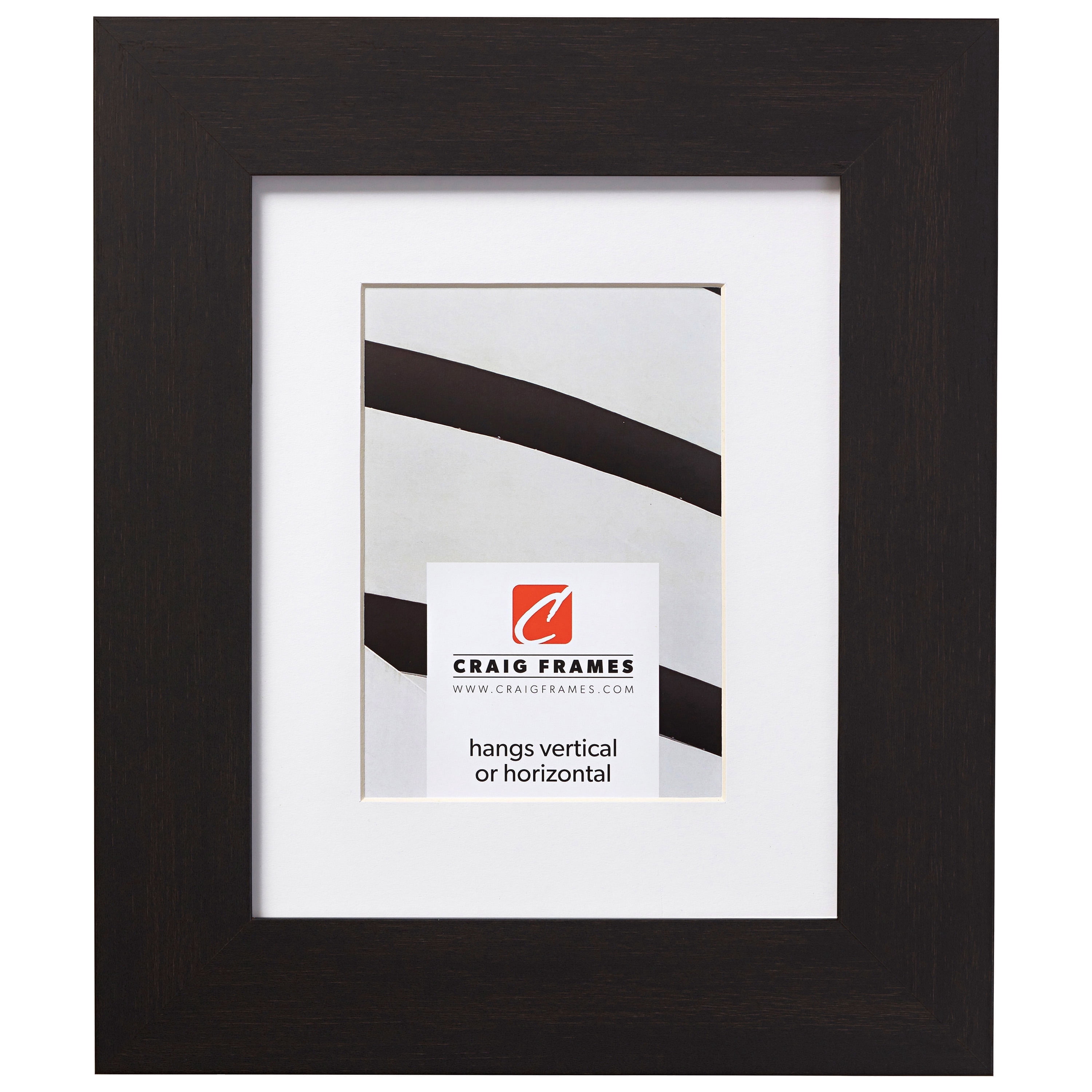 Craig Frames Bauhaus 200, 18x24 inch Black Coffee Picture Frame Matted for a 12x18 Photo