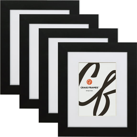 Craig Frames Bauhaus, Modern 1.25" Satin Black 14x18 Picture Frame, Matted to Display a 12x16 Artwork, Set of 4