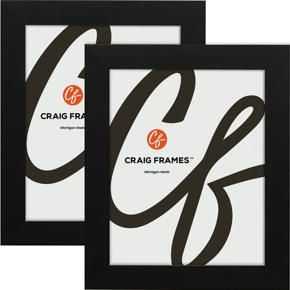 Craig Frames Bauhaus, Modern 1.25" Satin Black Picture Frame, 9x11 inch, Set of 2