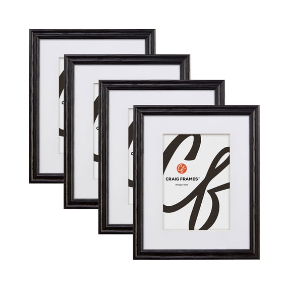 Craig Frames Black, 20x30 inch Hardwood Picture Frame Matted for a 16x24 Photo, Set of Four