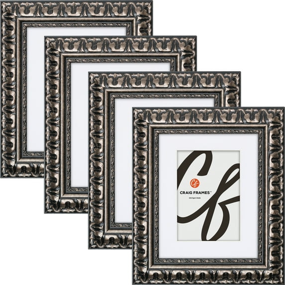 Craig Frames Bravado, 13x19 inch Antique Silver Picture Frame Matted for a 9x13 Photo, Set of 4