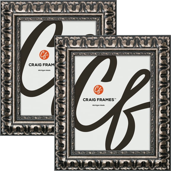 Craig Frames Bravado, 5x7 Picture Frame, Antique Silver, Set of 2