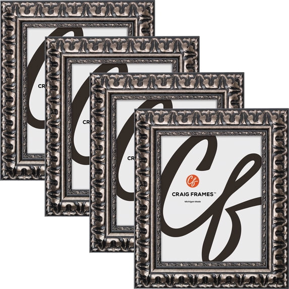 Craig Frames Bravado, 8.5x11 Picture Frame, Antique Silver, Set of 4