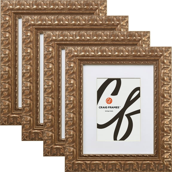Craig Frames Bravado Ornate, 5 x 7 Inch Antique Bronze Picture Frame Matted to Display a 4 x 6 Inch Photo, Set of 4