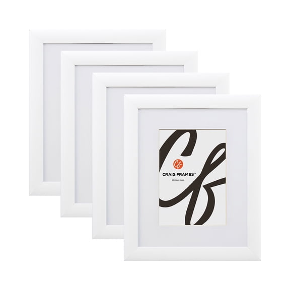 Craig Frames Contemporary, 16x24 Inch White Picture Frame Matted to Display a 12x18 Inch Photo, Set of 4