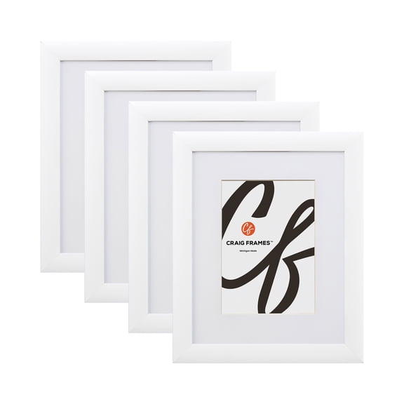Craig Frames Contemporary, 18x24 Inch White Picture Frame Matted to Display a 12x18 Inch Photo, Set of 4