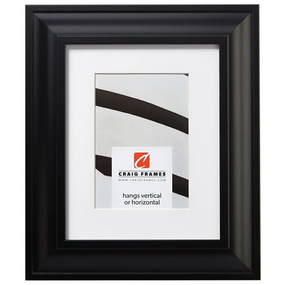Craig Frames Contemporary Upscale, 12x18 inch Satin Black Picture Frame Matted for a 10x13 Photo