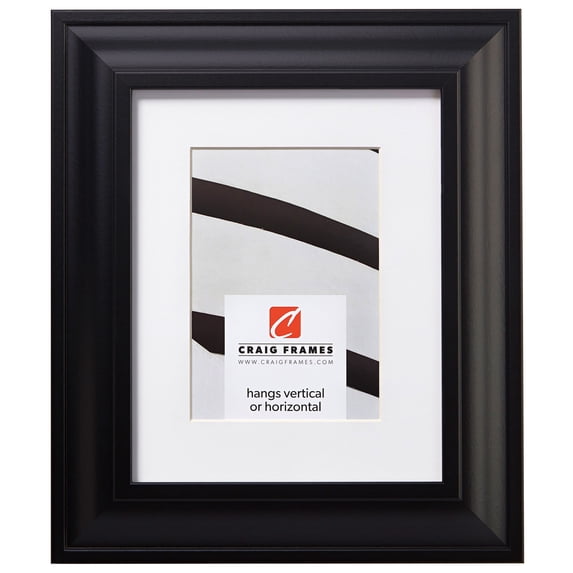 Craig Frames Contemporary Upscale, 8x12 inch Satin Black Picture Frame Matted for a 5x7 Photo